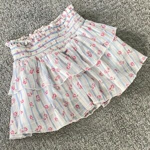 Katie J NYC Cream Bubble Mini Skirt Smocked Ruffled Tiered